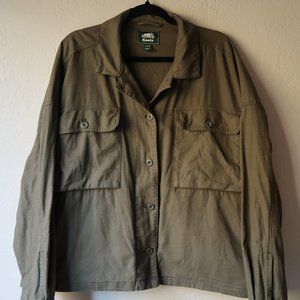 Roots Army Green Cotton/Linen Blend Lightweight Jacket Women’s Size XL